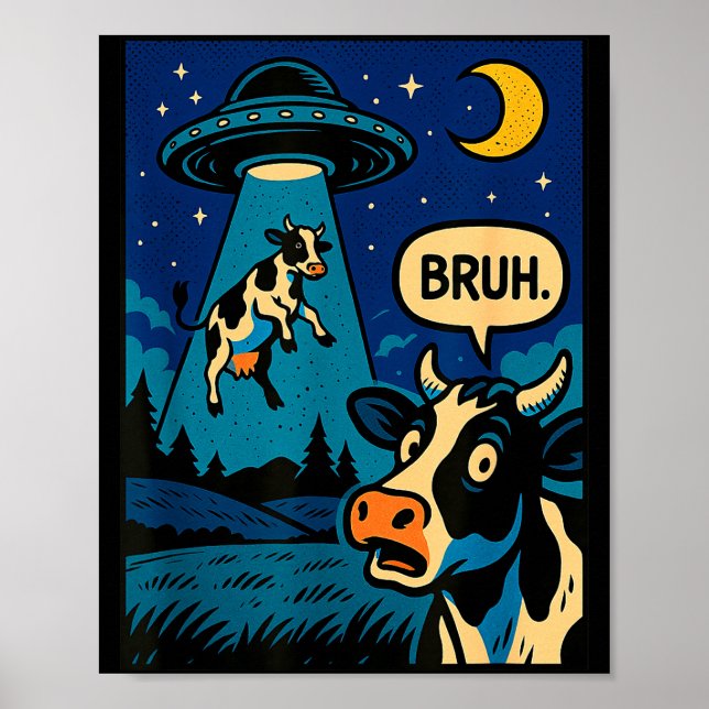 Affiche Vache drôle Meme Ufo Alien Zoo Garçons Filles Enfa (Devant)