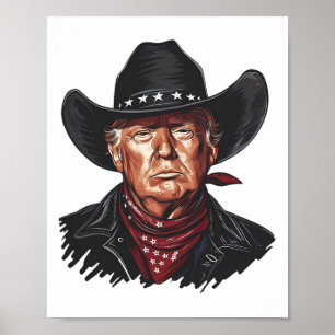 Affiche Vache drôle Western Cowboy Donald Trump Drapeau am