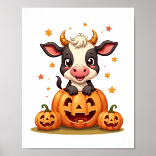Affiche Vache du jardin de citrouilles