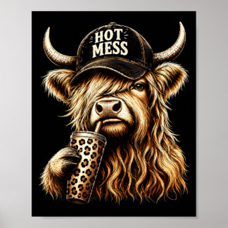Affiche Vache écossaise désordonnée drôle et mignonne amou