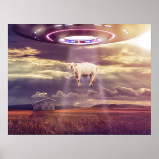 Affiche Vache enlevée par des Aliens Imaginaire Art