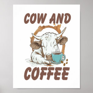 Affiche Vache et café, Fille occidentale drôle
