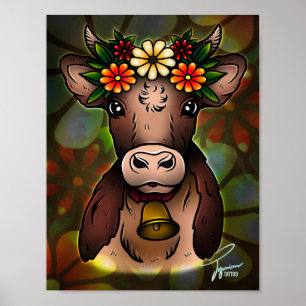 Affiche Vache florale