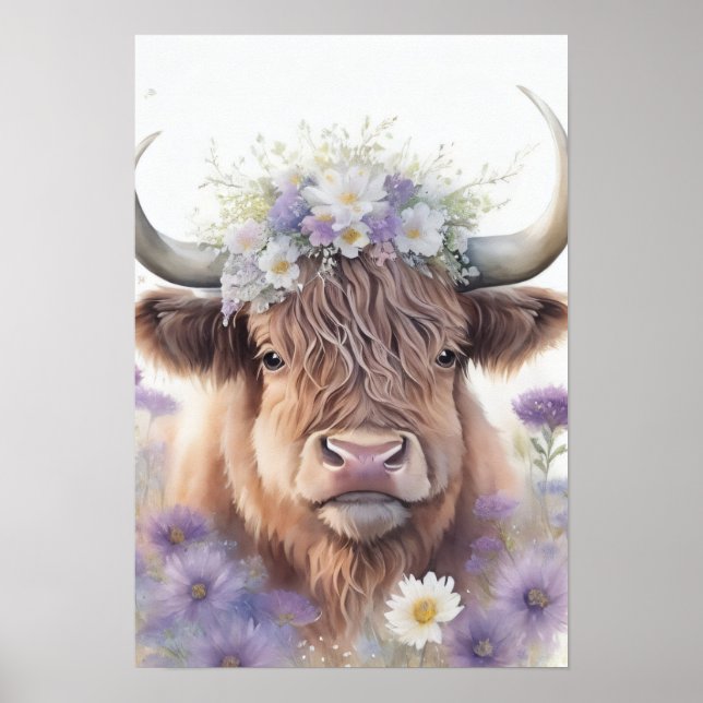 Affiche Vache Florale Highland (Devant)