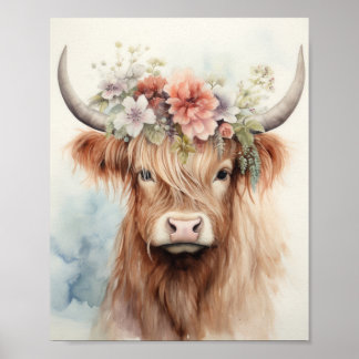 Affiche Vache Florale Highland
