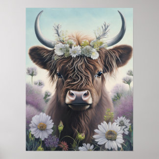 Affiche Vache Florale Highland