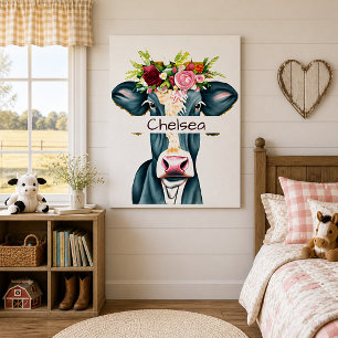 Affiche Vache florale personnalisée