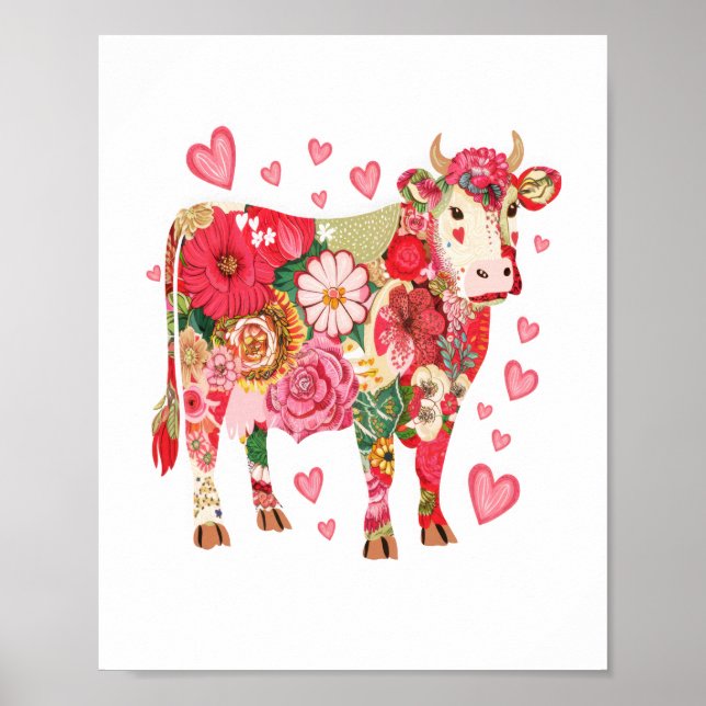 Affiche Vache florale, Vache mignonne Design (Devant)
