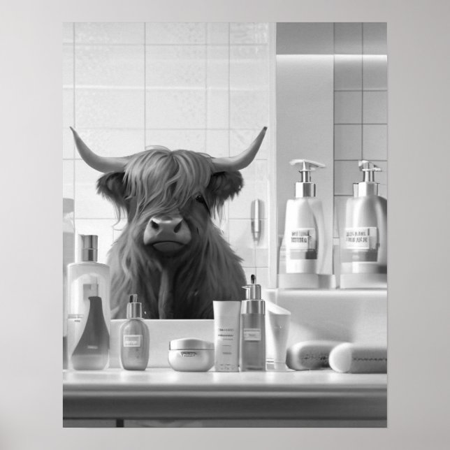 Affiche Vache Highland avec cheveux Produits de coiffure S (Devant)