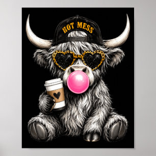Affiche Vache Highland drôle et désordonnée qui souffle du