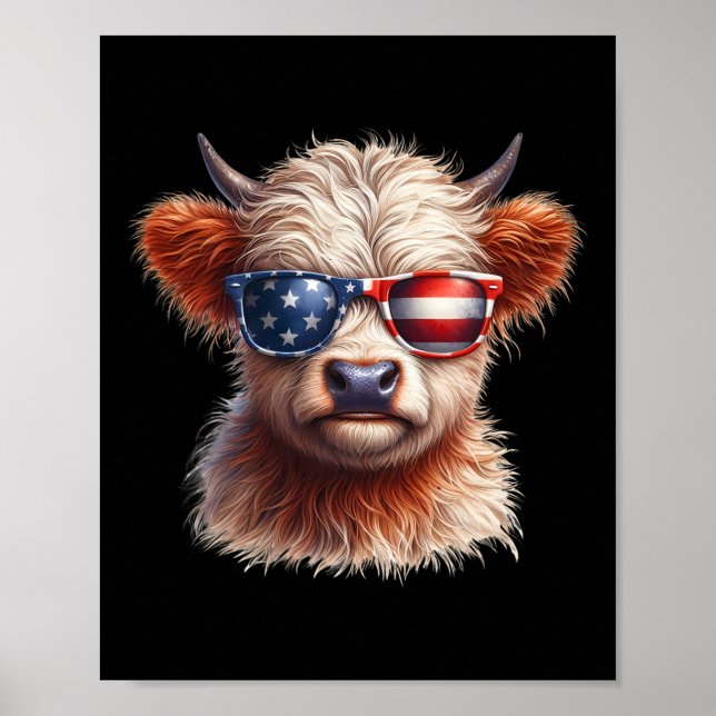 Affiche Vache Highland Le 4 Juillet Fête De L'Indépendance (Devant)