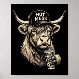 Affiche Vache Highland Mess Chaud Amusant Café Mignon