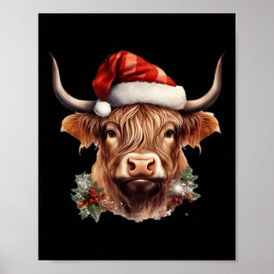 Affiche Vache Highland Noël Noël Noël Père Noël Wooly Farm