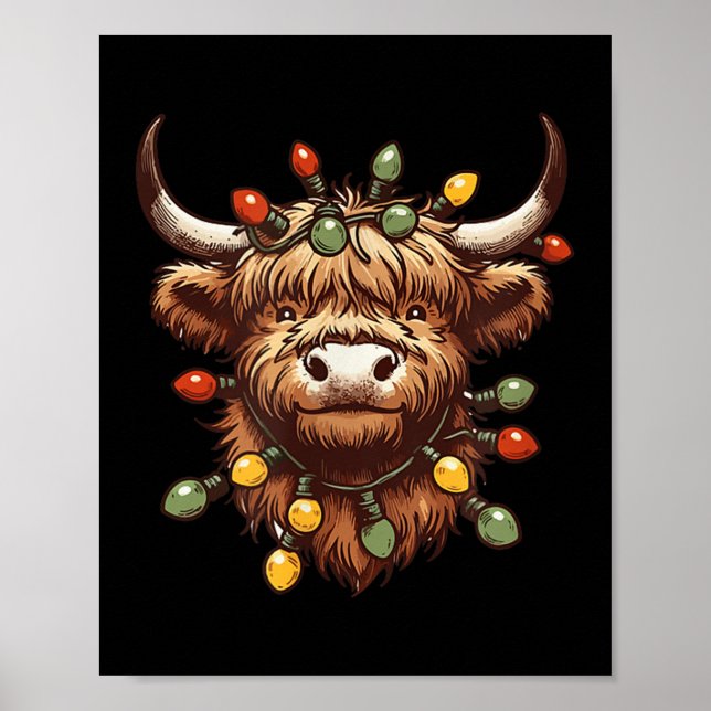 Affiche Vache Highland Noël Noël Noël Père Noël Wooly Farm (Devant)