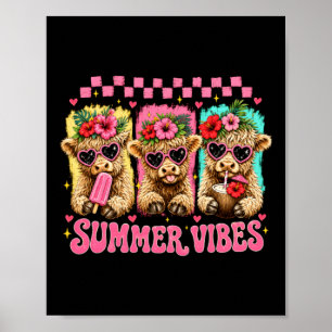 Affiche Vache highlandaise aux vibes estivales funky