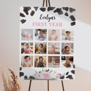 Affiche Vache Imprimer Anniversaire Floral Photo Milestone