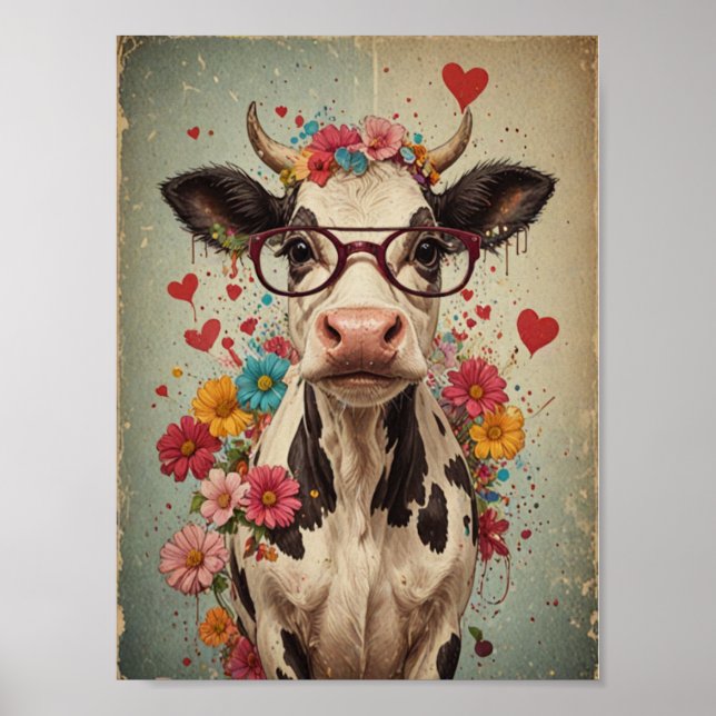 Affiche Vache intelligente vintage (Devant)
