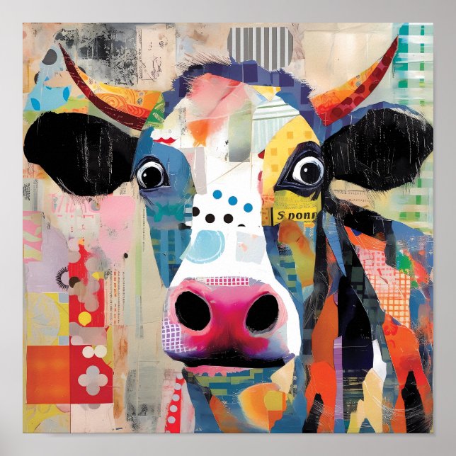Affiche Vache joueuse, un collage artistique et ecclésiast (Devant)