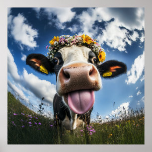 Affiche Vache joyeuse en fleur