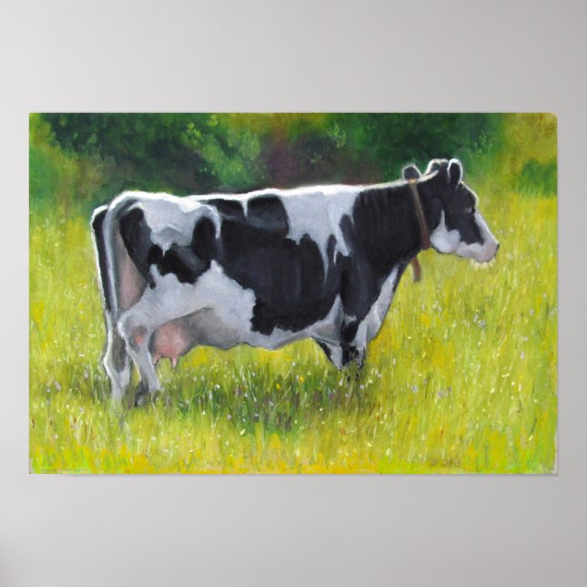 Affiche Vache laitière Holstein dans le pâturage, peinture (Devant)