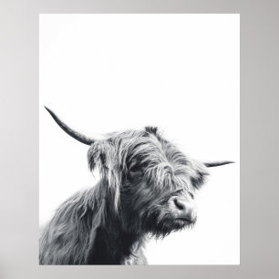 Affiche Vache Majestic Highland noir et blanc