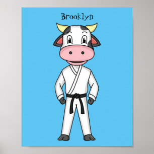Affiche Vache mignonne en combinaison kung fu