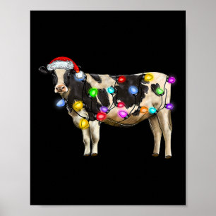 Affiche Vache Noël Xmas Vache Renne Chapeau Santa Christma