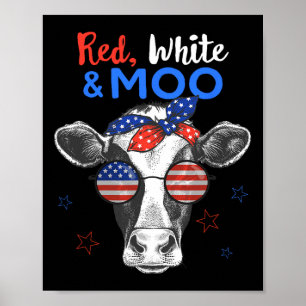 Affiche Vache Patriotique Drapeau Usa Drôle 4 Juillet Roug