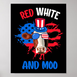 Affiche Vache Patriotique Rouge Blanc Et Moo 4 juillet
