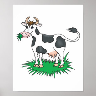 Affiche vache pâturante heureuse