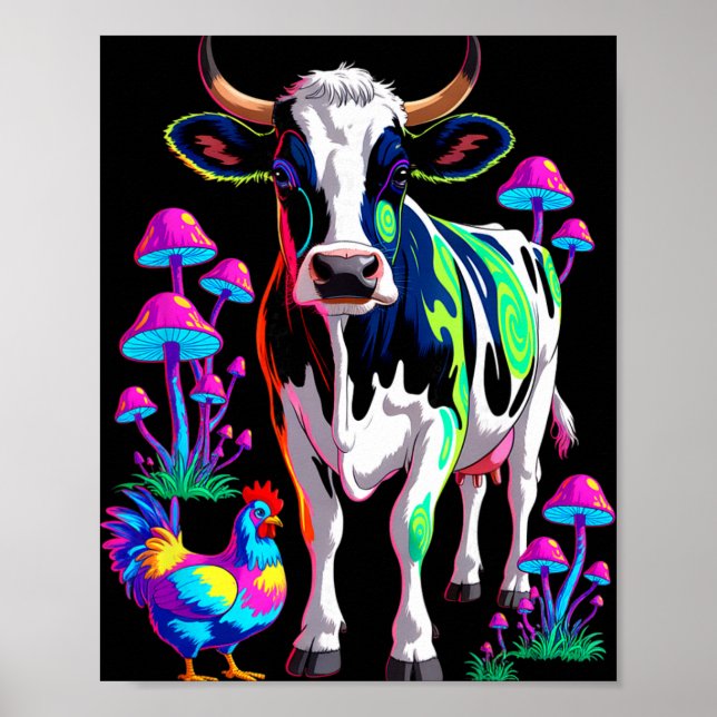 Affiche Vache psychédélique champignons poulet Art d'anima (Devant)