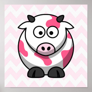 Affiche Vache rose et blanche avec Motif Chevron