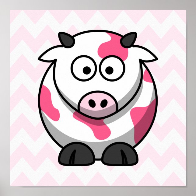 Affiche Vache rose et blanche avec Motif Chevron (Devant)