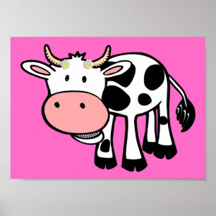 Affiche Vache souriante avec marguerites