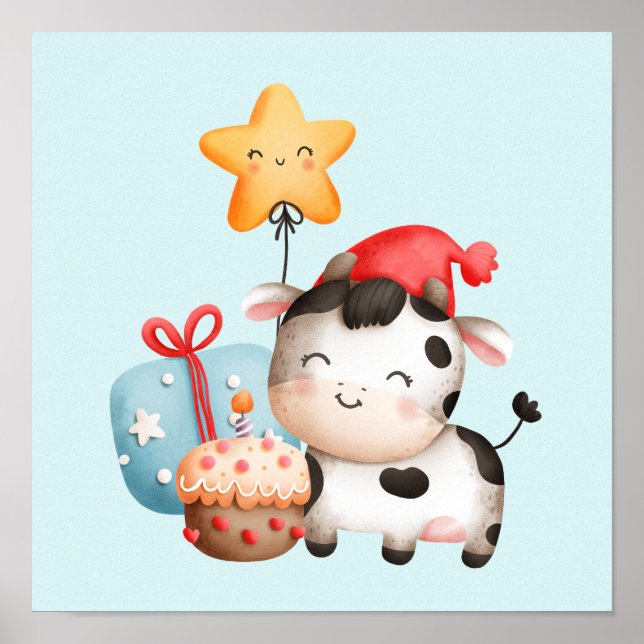 Affiche Vache souriante mignonne adorable Anniversaire (Devant)