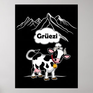 Affiche Vache suisse - Grüezi - Suisse Voyage