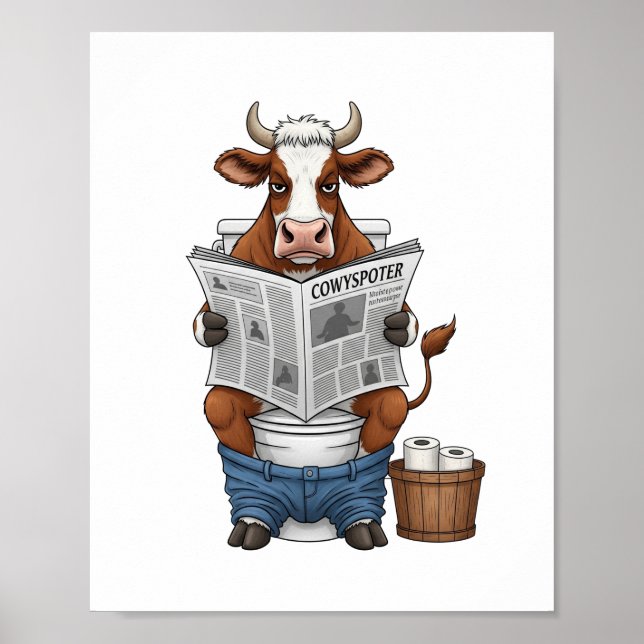 Affiche Vache sur Toilet, Animaux de ferme amusants (Devant)