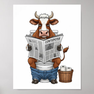 Affiche Vache sur toilettes PNG, drôle d'animal de ferme