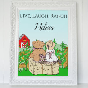 Affiche Vachère personnalisée mignonne et ours en peluche