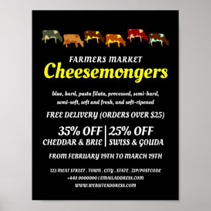 Affiche Vaches à pâturage, Cheesemonger Publicité