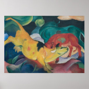 Affiche Vaches abstraites rouge vert jaune peinture de Fra