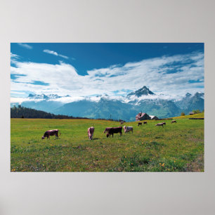 Affiche Vaches heureuses à la ferme en Suisse