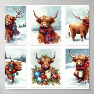 Affiche Vaches Highland à Noël