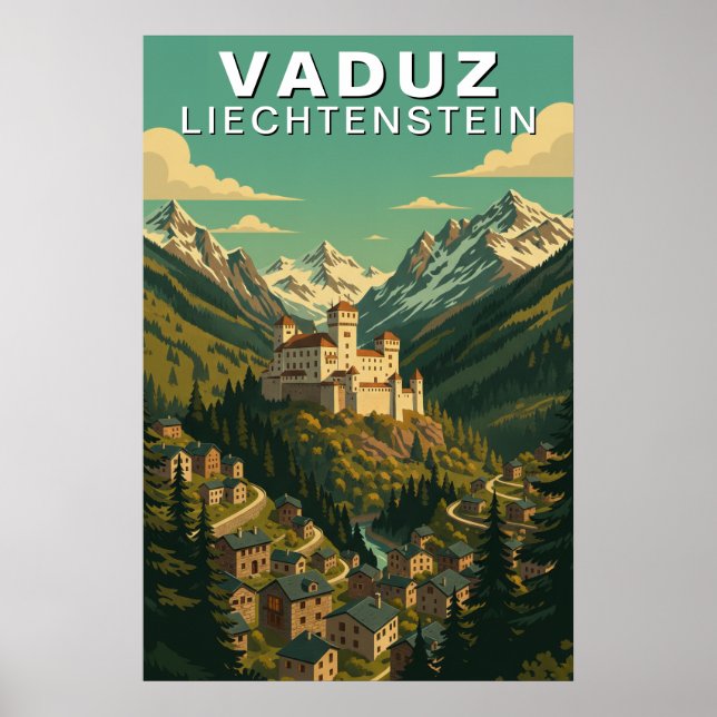 Affiche Vaduz, Liechtenstein Alpine Hillside Travel (Devant)
