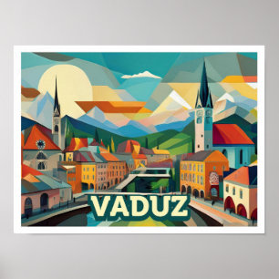Affiche Vaduz Liechtenstein Voyager artistique coloré