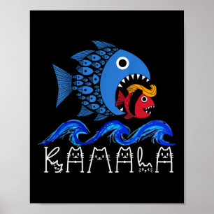 Affiche Vague Bleue 2024 Drôle Gros Poisson Mange Petit Po