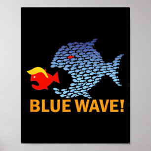 Affiche Vague Bleue 2024 Gros Poissons Amusants Mangez Pet