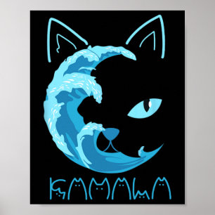 Affiche Vague Bleue Dames Chat Kamala Typographie De Chat