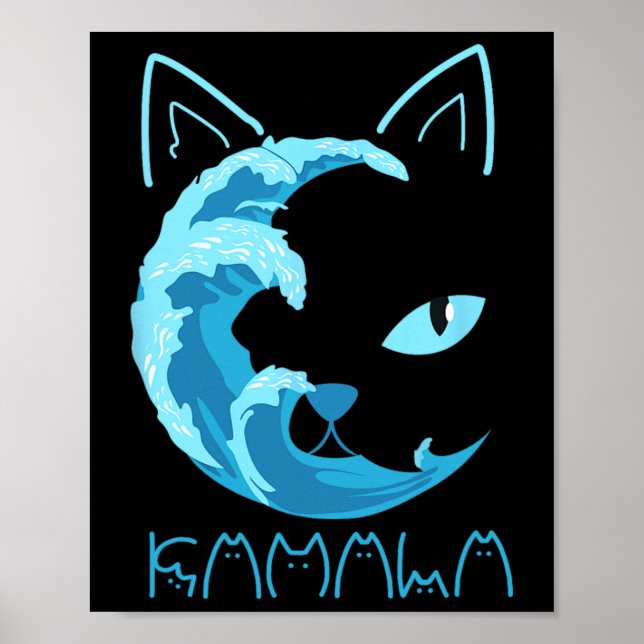 Affiche Vague Bleue Dames Chat Kamala Typographie De Chat  (Devant)