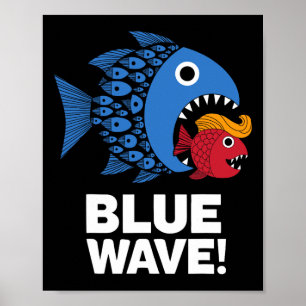 Affiche Vague Bleue Kamala Amusant Gros Poissons Mangez Pe